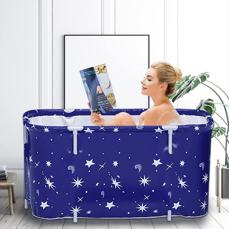 Photo 1 of HotMax Upgrade Portable Bathtub Kit, Foldable Soaking Bathing Hot Tub for Adults, Thickening with Thermal Foam to Keep Temperature, Separate Family Bathroom SPA Tub (Blue) NEW 