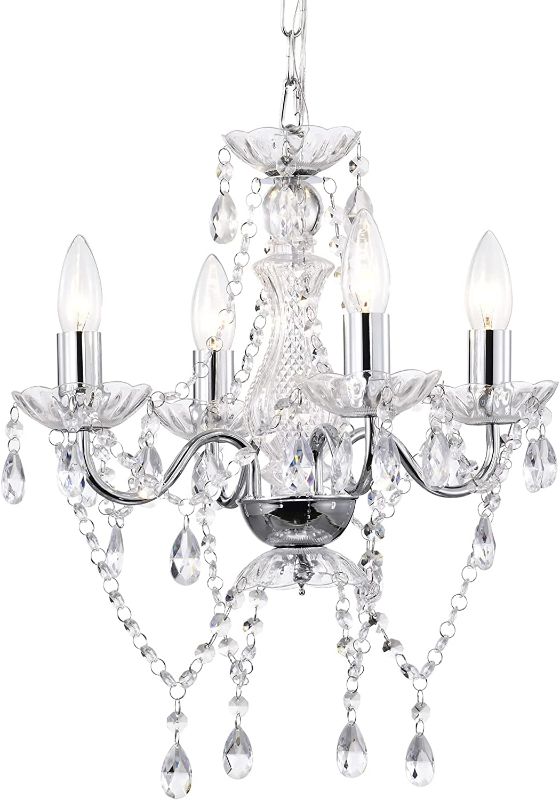 Photo 1 of Chrome Chandelier Mini Crystal Chandelier 4 Light Candle Style Chandelier for Dining Room 