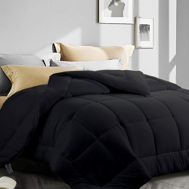 Photo 1 of ASHOMELI Comforter Full Size,Cooling Comforter for Night Sweats,All Season Down Alternative Comforter,Quilted Comforter with Corner Tabs (Black,Full,82"x86")