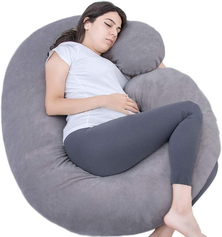 Photo 1 of 1 MIDDLE ONE Pregnancy Pillow, C Shaped Full Body Pillow for Maternity Support, Pregnant Women Sleeping Pillow with Velvet Cover (Dark Grey)