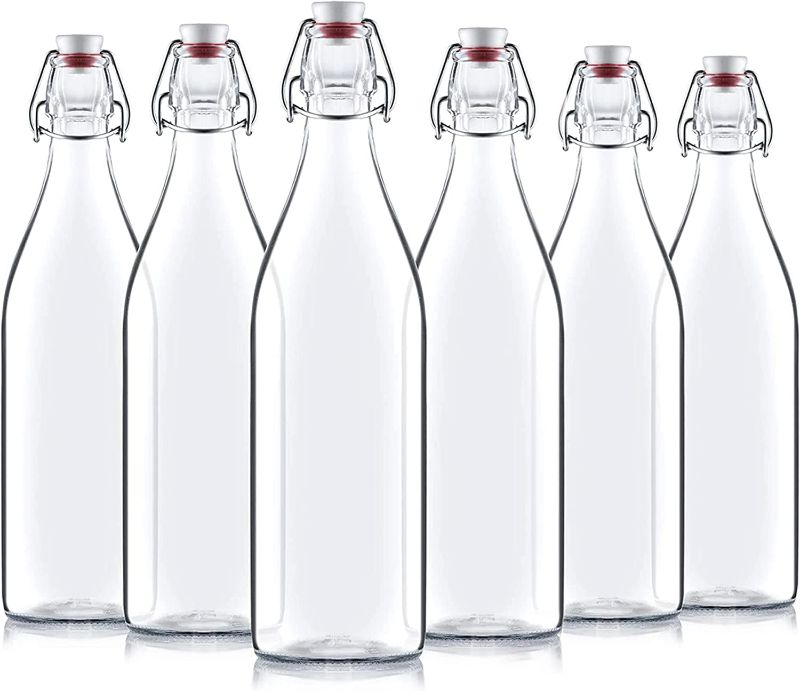 Photo 1 of Bormioli Rocco Giara Swing Top Bottles  (6 Pack) ROUND Clear Glass Grolsch Flip Top Bottle With Stopper NEW
