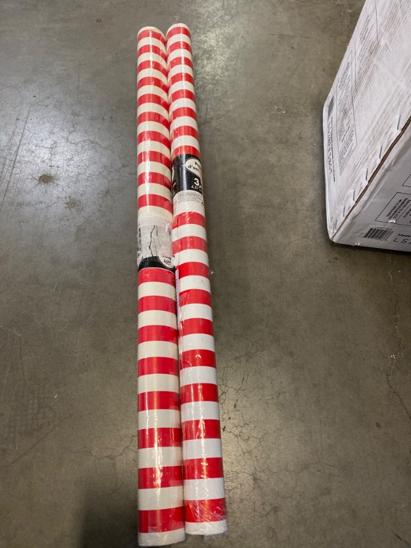 Photo 1 of (2 Pieces) Stripe Printed Gift Wrap - 16' x 30", Red, 2 Pc NEW