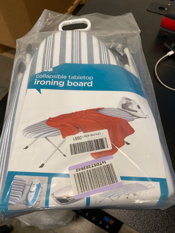 Photo 2 of Honey-Can-Do Foldable Tabletop Ironing Board with Iron Rest 32” L x 12” W Blue Stripe NEW 