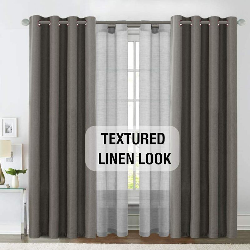 Photo 1 of H.VERSAILTEX Taupe Gray Linen Blackout Curtains 2 Panels Bundle Linen Sheer Curtains (Set of 2, 52x84-Inch, Grey) NEW 