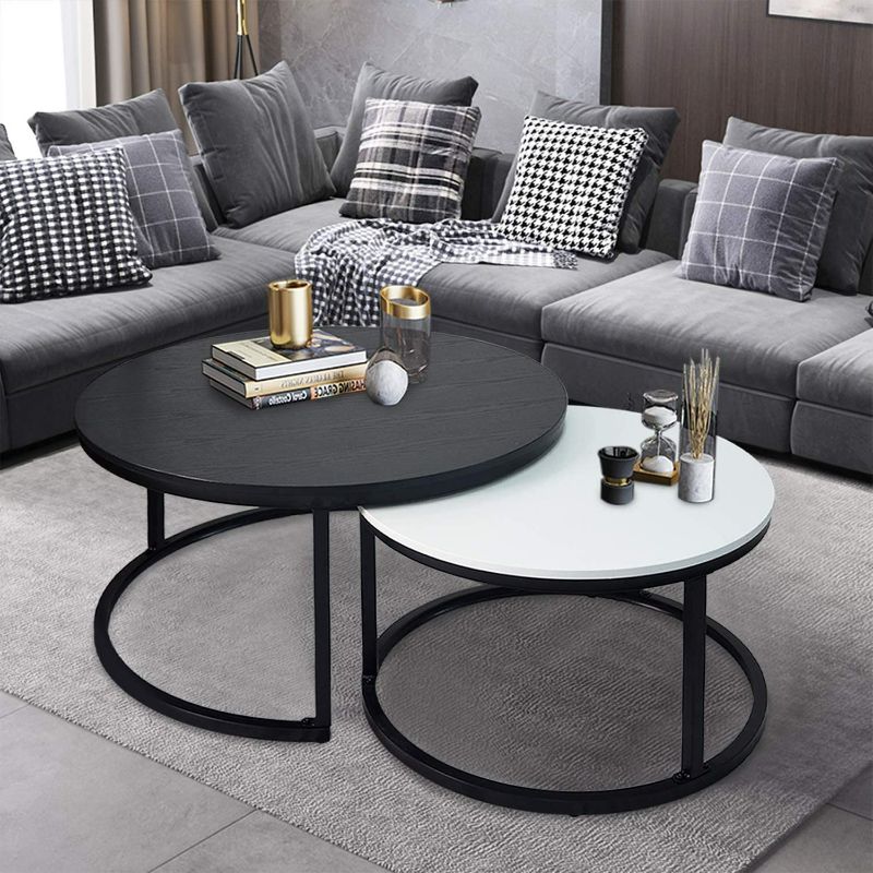 Photo 1 of Usinso Round Coffee Tables,2 Round Nesting Table Set Circle Coffee Table with Storage Open Shelf for Living Room Modern Minimalist Style Furniture Side End Table of Stable(Black & White) NEW