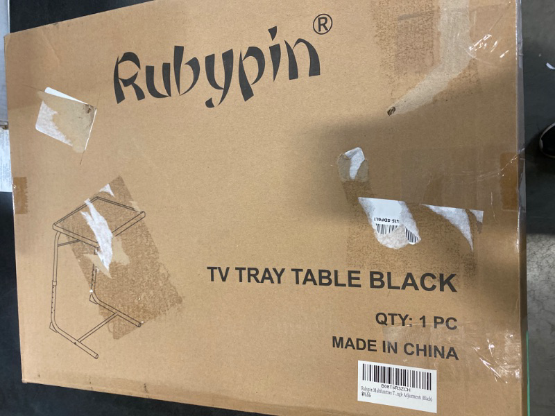 Photo 1 of Rubypin Multifunction TV Tray Table - Folding TV Tray on Bed & Sofa with Cup Holder, Comfortable Folding Table with 6 Height & 3 Tilt Angle Adjustments (Black)