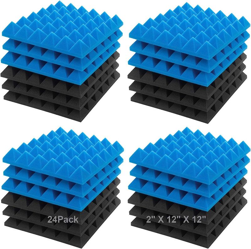 Photo 1 of Acoustic Sound Foam Panels, 24 Pack 12" X 12" Blue