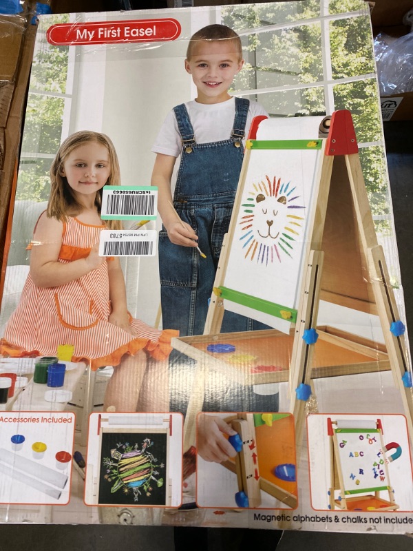 Photo 2 of Easel for Kids with 2 Drawing Paper Roll, Learning-Toy for 3,4,5,6,7,8 Years Old Boy & Girls, Wooden Chalkboard & Magnetic Whiteboard & Painting Paper Stand, Gift & Art Supplies for Toddler 3-IN-1 Kids Easel with 2 Paper Roll NEW 