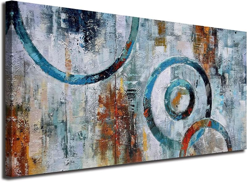 Photo 1 of Arjun Abstract Wall Art Geometric Canvas Circle Block Painting Modern Grey Brown Picture, Large Size Simple Artwork Ready to Hang Framed for Bedroom Living Room Bathroom Home Office Wall Décor 40"x20" NEW 