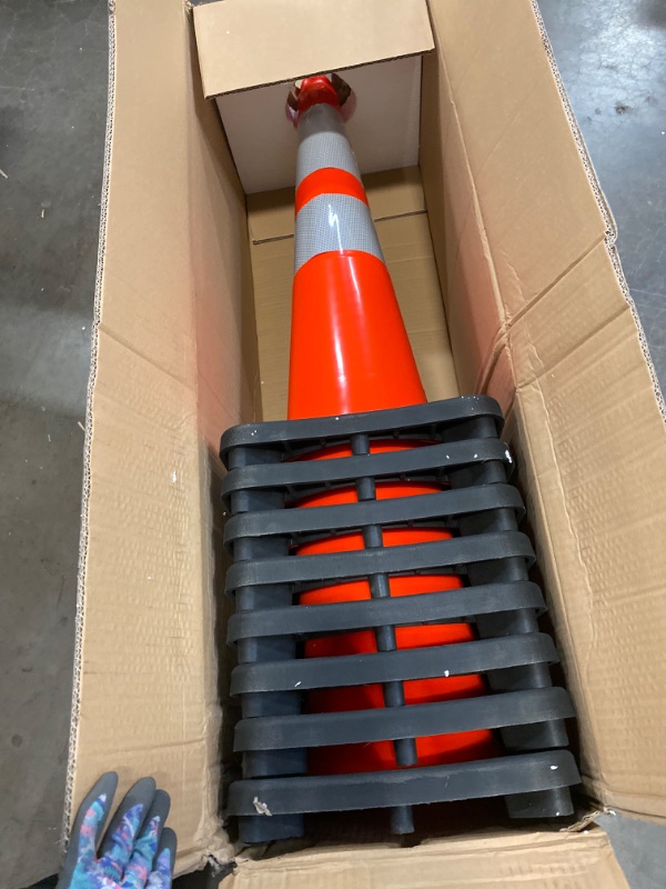 Photo 2 of (8 Cones) BESEA 28” inch Orange PVC Traffic Cones, Black Base Construction Road Parking Cone Structurally Stable Wearproof (28" Height) 01_28"(8 Cones) NEW 
