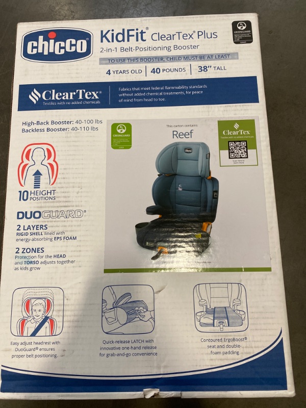 Photo 2 of Chicco KidFit ClearTex Plus 2-in-1 Belt-Positioning Booster Car Seat, Backless and High Back Booster Seat, for Children Aged 4 Years and up and 40-100 lbs. | Drift/Grey KidFit Plus with ClearTex® No Chemicals Drift/Grey NEW 