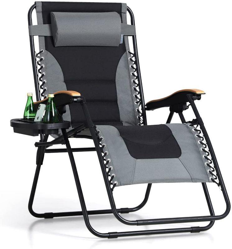 Photo 1 of PHI VILLA Oversize XL Padded Zero Gravity Lounge Chair Wide Armrest Adjustable Recliner with Cup Holder (Grey) NEW