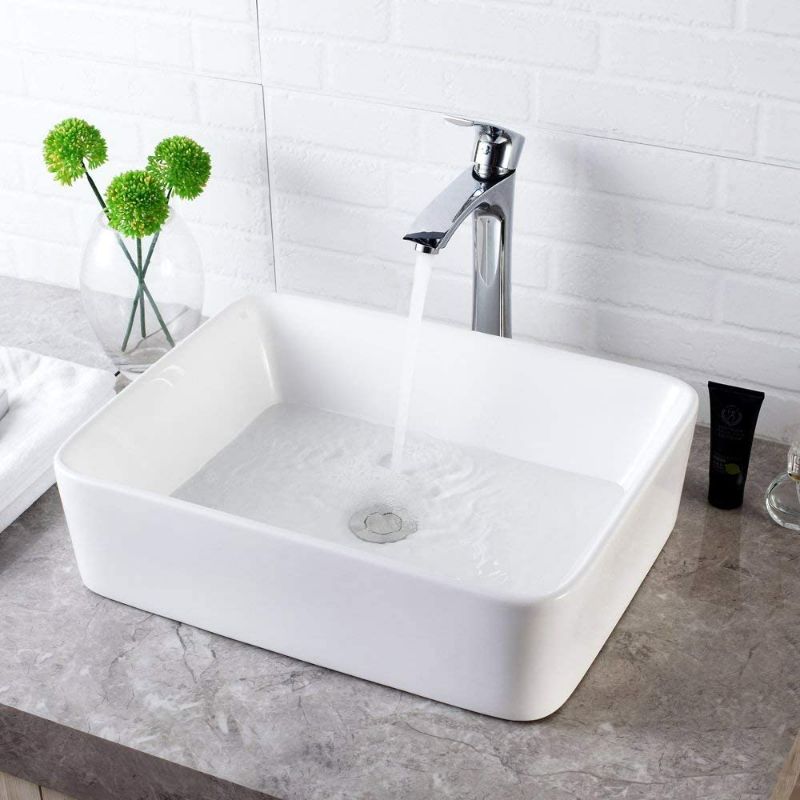 Photo 1 of Lordear 19"x15" Rectangle Bathroom Sink and Faucet Combo Modern Above White Porcelain Ceramic Vessel Vanity Sink Art Basin& Chrome Single Lever Faucet Combo NEW 