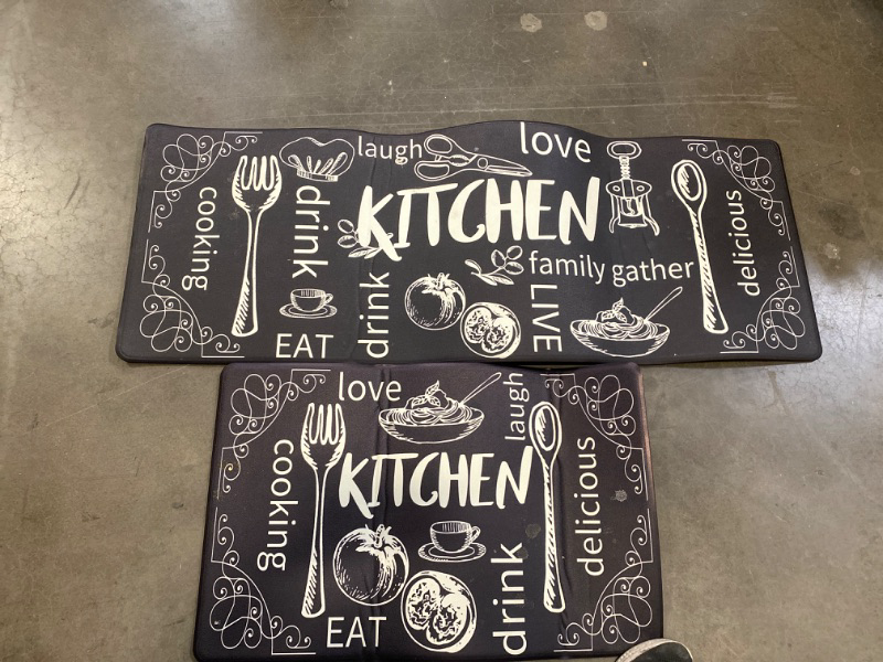 Photo 2 of 2 PC Kitchen Mat Set of 2 Non Slip Thick Cushioned Kitchen Rug Sets with Runner  Heavy Duty Comfort Standing Mats Waterproof Kitchen Mat