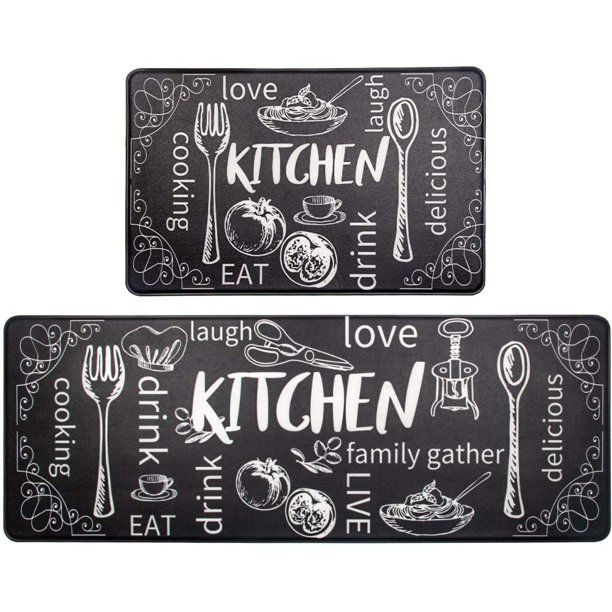 Photo 1 of 2 PC Kitchen Mat Set of 2 Non Slip Thick Cushioned Kitchen Rug Sets with Runner  Heavy Duty Comfort Standing Mats Waterproof Kitchen Mat