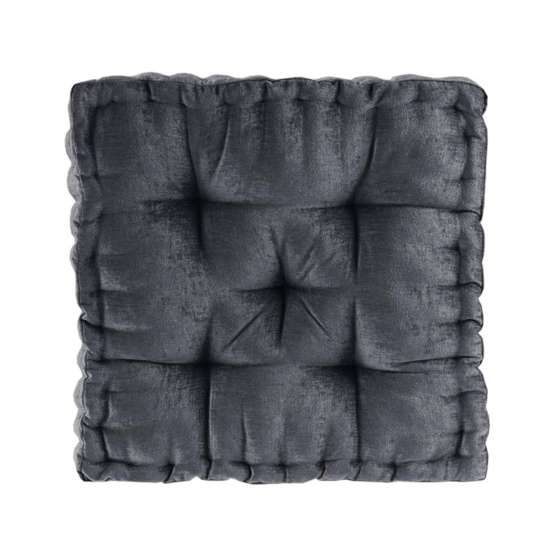 Photo 1 of Intelligent Design Azza Floor Pillow Square Pouf Chenille Tufted with Scalloped Edge Design Hypoallergenic Bench/Chair Cushion, 20"x20"x5", Charcoal 20"W x 20"L x5"H Azza Charcoal NEW 