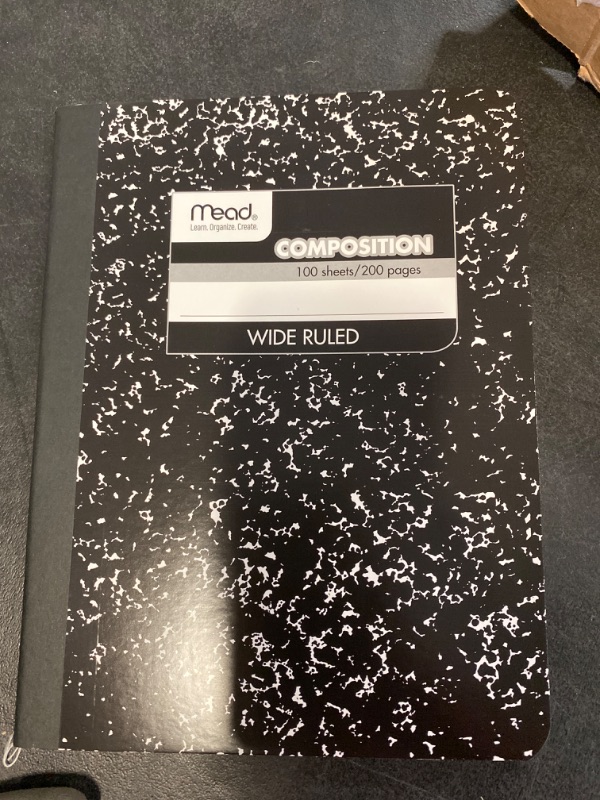 Photo 3 of Mead Composition Notebook, 12 Pack, Wide Ruled Paper, 9-3/4" x 7-1/2", 100 Sheets per Notebook, Black Marble, Pack of 12 NEW 