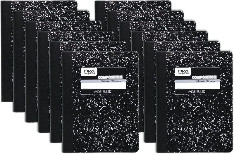 Photo 1 of Mead Composition Notebook, 12 Pack, Wide Ruled Paper, 9-3/4" x 7-1/2", 100 Sheets per Notebook, Black Marble, Pack of 12 NEW 