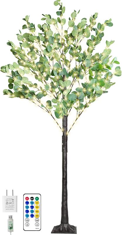 Photo 1 of TopYing 6Feet Eucalyptus Tree with Lights - 8 Modes Dimmable Fairy Lights with Remote 240 LEDs Warm White Wedding Festival Party Christmas Decorations for Home, Plug and Base Included NEW 