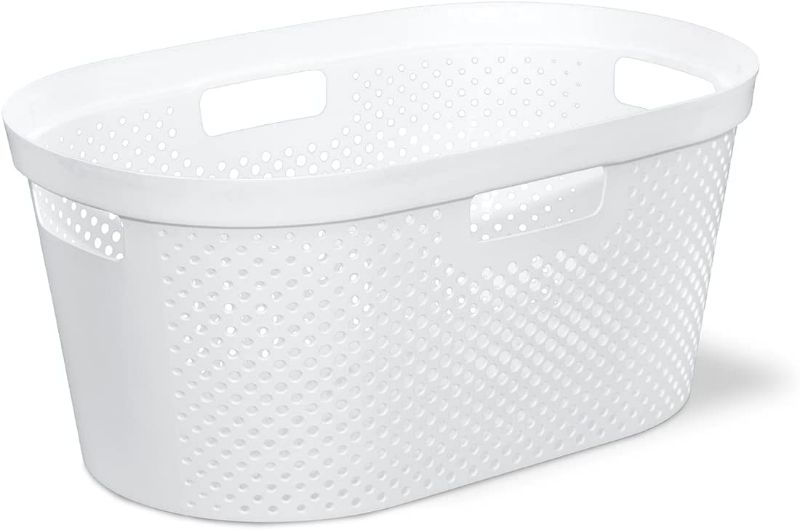 Photo 1 of 2 Piece Clorox Laundry Basket Plastic - Portable Clothes Hamper with Handles - Short Storage Bin for Bedroom and Baby Nursery, 1 Bushel, White NEW 