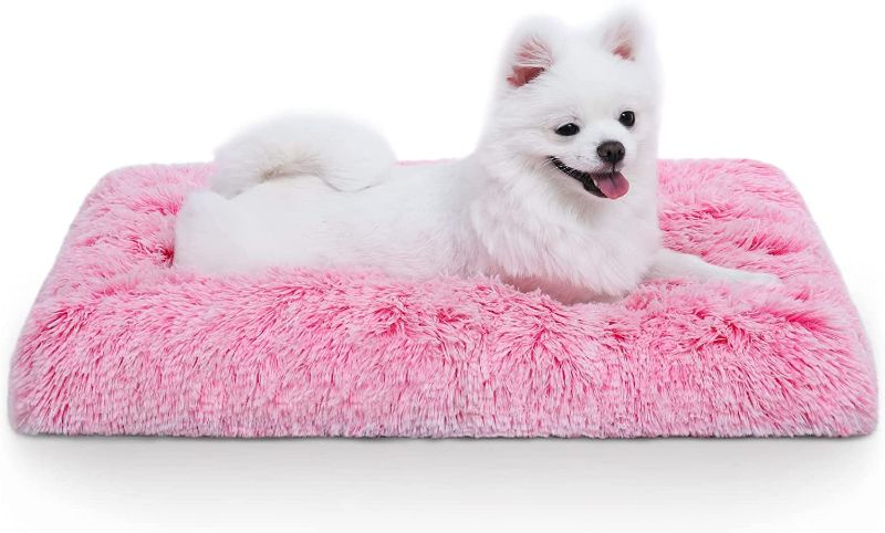 Photo 1 of  27X 32" Medium Dog Bed Crate Pad, Plush Fluffy Puppy Beds Pink Cute,Washable Anti-Slip Dog Crate Bed for Small Dogs and Cats,Dog Mats for Sleeping Anti Anxiety, Kennel Pad NEW 