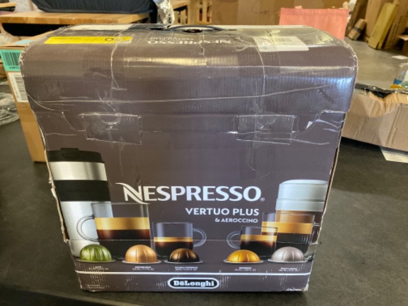 Photo 4 of Nespresso VertuoPlus Deluxe Coffee and Espresso Maker Bundle with Aeroccino Milk Frother by De'Longhi, Black with Vertuoline Variety Pack Coffees included NEW