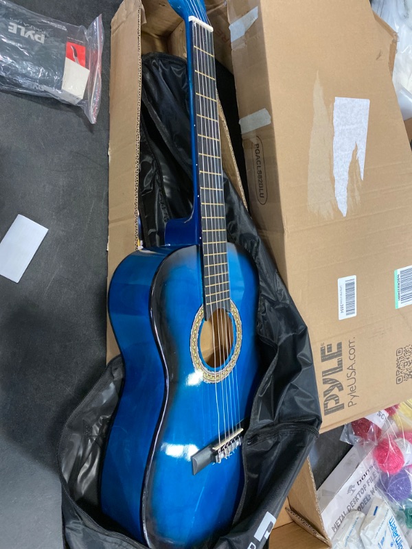 Photo 2 of Beginner 36” Classical Acoustic Guitar - 3/4 Junior Size 6 String Linden Wood Guitar w/ Gig Bag, Tuner, Nylon Strings, Picks, Strap, For Beginners, Adults - Pyle PGACLS82BLU (Blue Burst) Blue Fade Blue Fade Guitar 