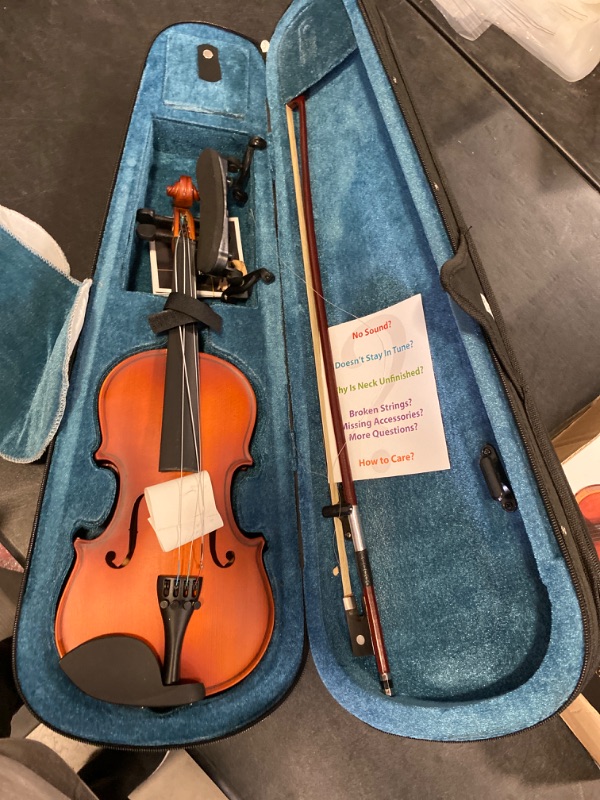 Photo 3 of ?Mendini By Cecilio Violin For Kids & Adults - 1/4 MV300 Satin Antique Violins, Student or Beginners Kit w/Case, Bow, Extra Strings, Tuner, Lesson Book - Stringed Musical Instrument