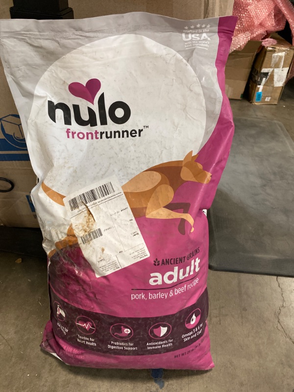 Photo 2 of Nulo Frontrunner All Breed Adult Dry Dog Food, Premium All Natural Dog Kibble, Made with Ancient Grains Promote Fullness with Healthy Digestive Aid BC30 Probiotic & Antioxidants for Immune Health 25 lb - Resealable Pork, Barley, & Beef 25 Pound (Pack of 1