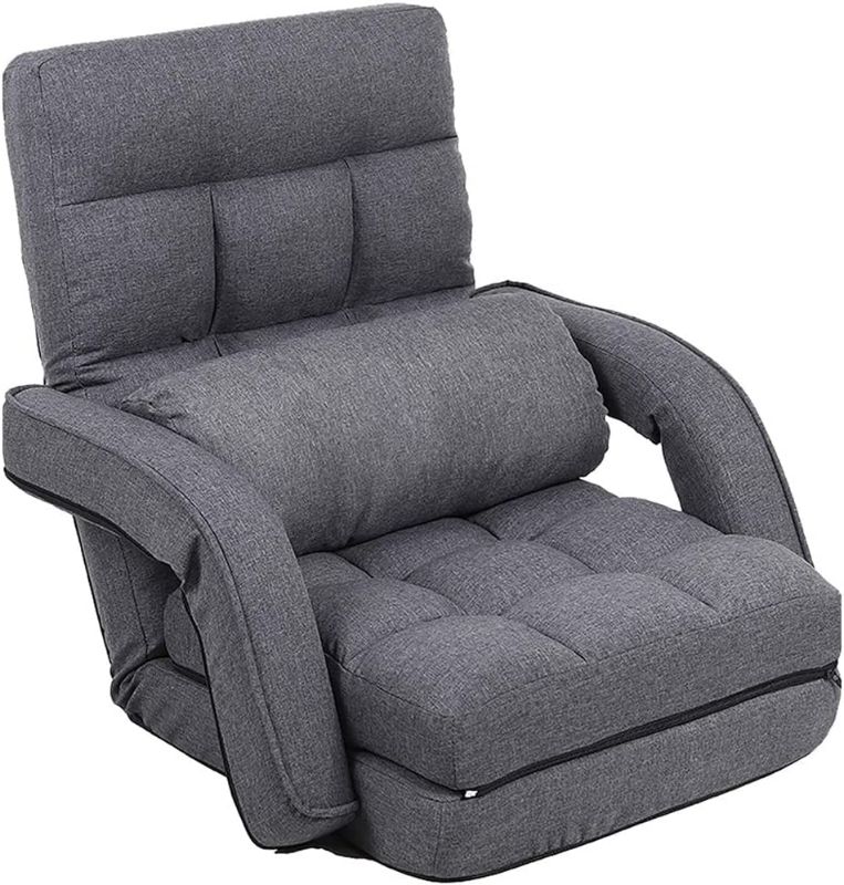 Photo 1 of FLOGUOR Indoor Floor Gaming Chairs for Adults with Back Support,Chaise Lounge, 42-Position Adjustable Folding Lazy Sofa with Armrests and a Pillow for Living Room, Bedroom, Balcony(Grey) NEW 