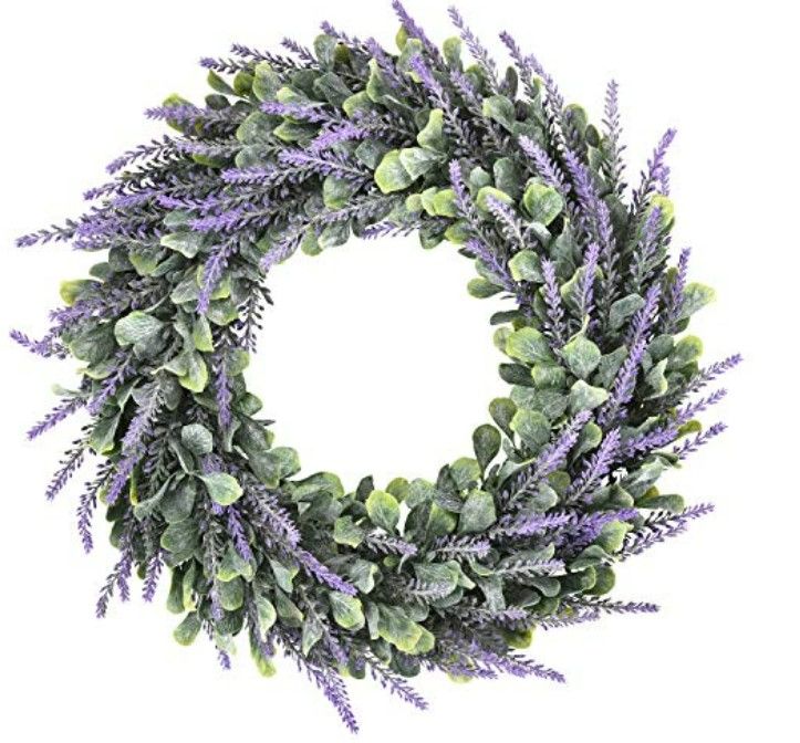 Photo 1 of Dolicer Artificial Lavender Wreath, Green Leaves Boxwood Wreath With Lavender Wreath Flowers Arrangements Lavender Spring Wreath