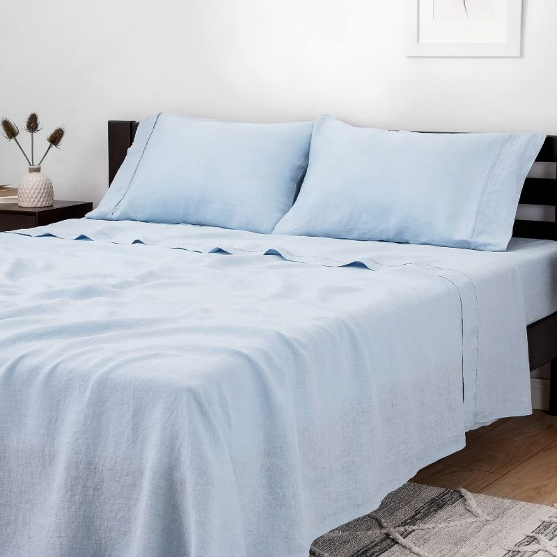 Photo 3 of HOdo Blue Queen Comforter Set, Cationic Dyeing with Pillow Sham(Queen, 88x88 inches, 3 Pieces), Queen Size Pillow Cases Set of 2, Mellanni 100% Queen Linen Sheets Set - Mint Linen Sheet Set NEW