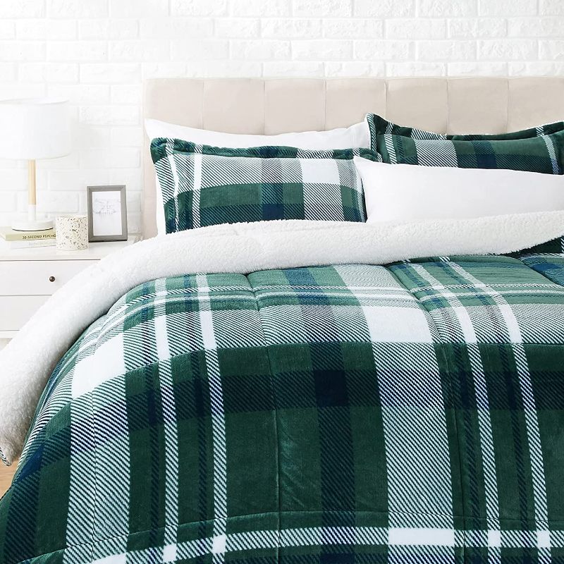 Photo 1 of Amazon Basics Ultra-Soft Micromink Sherpa Comforter Bed Set - Gray Plaid, King