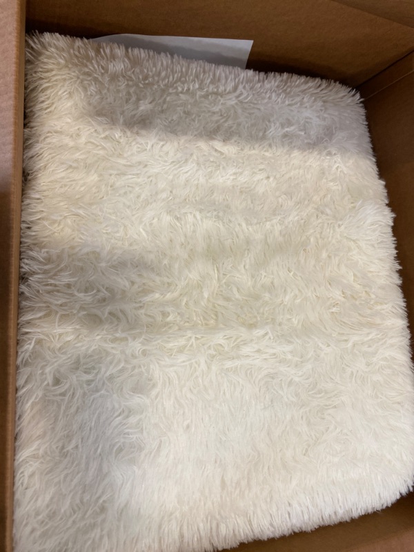 Photo 2 of Wellber Modern Soft Cream White Shaggy Rugs Fluffy Home Decorative Carpets, 5x8 Feet, Rectangle Durable Plush Fuzzy Area Rugs for Living Room Bedroom Dorm Kids Room Nursery Indoor Floor Accent Rugs NEW 
