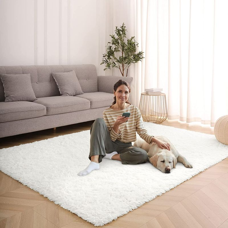 Photo 1 of Wellber Modern Soft Cream White Shaggy Rugs Fluffy Home Decorative Carpets, 5x8 Feet, Rectangle Durable Plush Fuzzy Area Rugs for Living Room Bedroom Dorm Kids Room Nursery Indoor Floor Accent Rugs NEW 