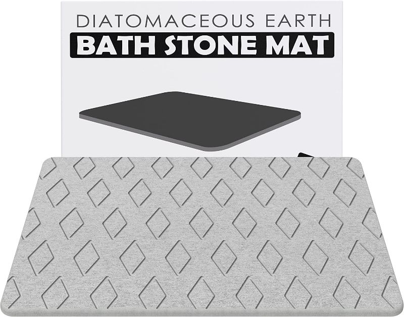 Photo 1 of Bath Stone Mat, 23.5" x 15.5" Fast Drying Absorbent Natural Diatomaceous Earth Mat, Anti-Slip Floor Shower Mats for Bathroom, Kitchen, Light Gray NEW 