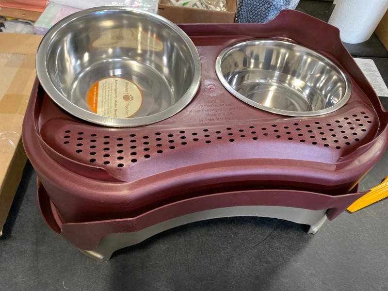 Photo 2 of Neater Feeder Deluxe Large Dog (Cranberry) - The Mess Proof Elevated Bowls No Slip Non Tip Double Diner Stainless Steel Food Dish with Stand NEW 