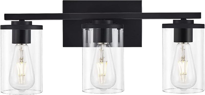 Photo 1 of Bathroom Vanity Light Fixtures, 3-Light Vanity Wall Sconces with Clear Shade in Matte Black for Bathroom Lighting (Black, 3-Light NEW 