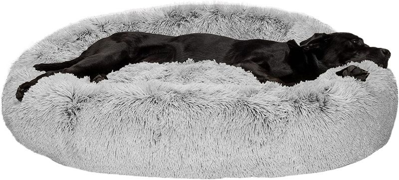 Photo 1 of Furhaven Round XL Donut Dog Bed Plush Long Faux Fur Calming Cuddler w/ Removable Washable Cover - Mist Gray, Jumbo