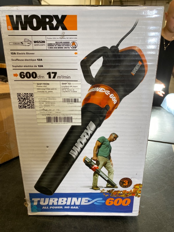 Photo 3 of WORX WG520 Turbine 600 Corded Electric Leaf Blower NEW 