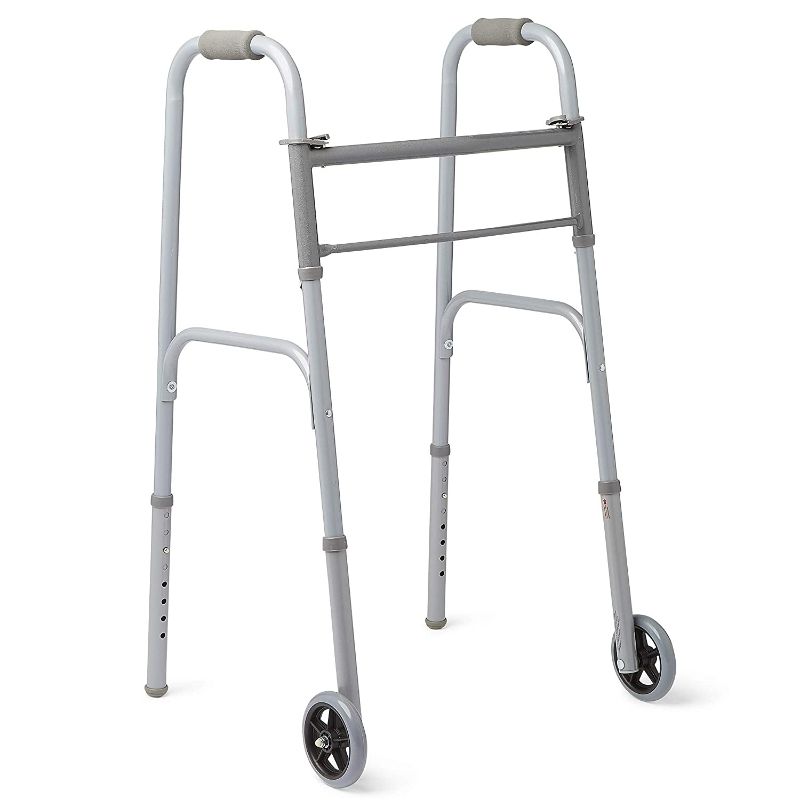 Photo 1 of Medline Easy Care Two-Button Folding Walkers With Wheels NEW