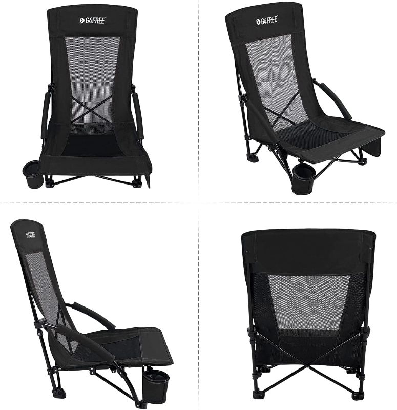Photo 1 of G4Free Low Sling Beach Chair, Folding Portable Beach Chair, Backpack Camping Chair for Adults with Mesh Back and Low Seat, Heavy Duty Reclining for Sand Camping 