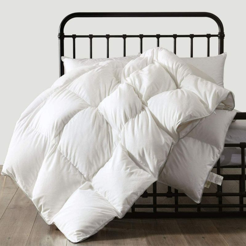 Photo 1 of APSMILE Luxurious Full/Queen Goose Feathers Down Comforter, All Season Goose Down Duvet Insert, Ultra-Soft Pima Cotton, 33oz Fluffy Hotel Collection Goose Down Comforter with Ties(90x90, White)