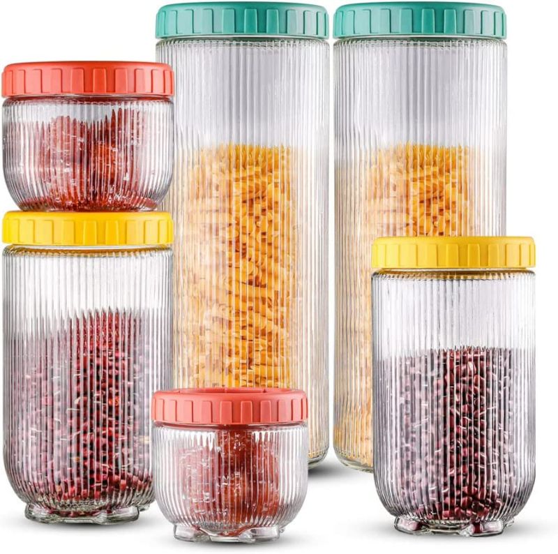 Photo 1 of Lovwish Cat Claws Glass Storage Jars,Glass Food Storage Containers,Canister Set for Kitchen Counter with Stackable Airtight Lid, Storage for Candy, Cookies, Rice, Sugar, Flour, Pasta, Nuts, and Spices NEW 