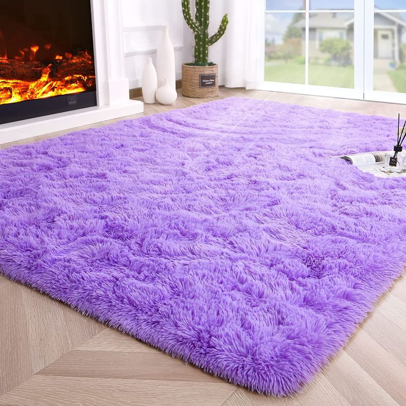 Photo 1 of Fluffy Purple  Rugs for Bedroom,Shaggy Fuzzy Bedroom Rug Carpet,Soft Rug for Kids Room,Thick Area Rugs for Living Room,Plush Nursery Rug for Baby,Cute Room Decor for Girls Boys