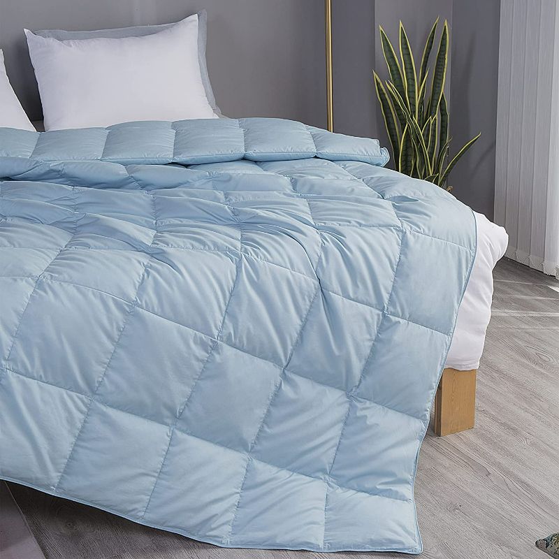 Photo 1 of KumiQ Lightweight Down Comforter/ Blanket, Duvet Insert for Summer/ Warm Weather, Machine Washable, Super Soft Cotton Shell Without Noise, Light Blue, King Size NEW