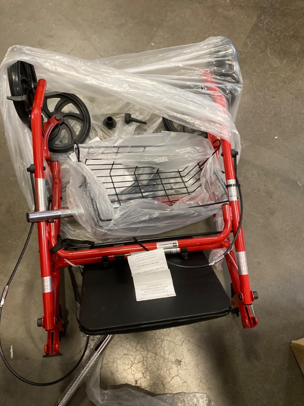 Photo 2 of Medline Standard Steel Folding Rollator with 8" Wheels, with Locking Brakes, Red Frame NEW 