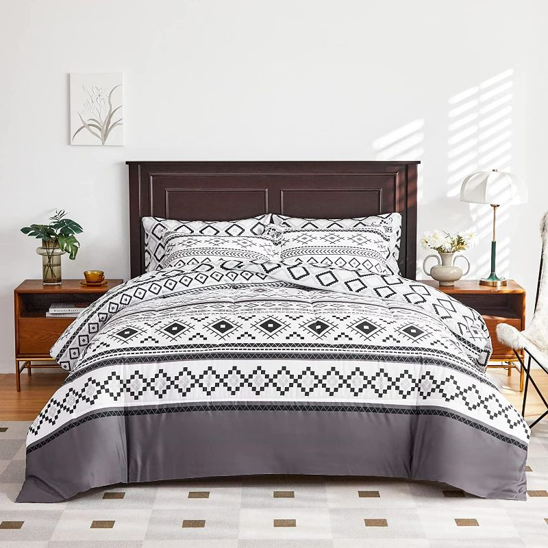Photo 1 of Flysheep Bohemian Bed in a Bag 7 Pieces Queen Size, Grey Geometric Pattern Soft Bed Comforter Set for All Season(1 Comforter, 1 Flat Sheet, 1 Fitted Sheet, 2 Pillow Shams, 2 Pillowcases) 