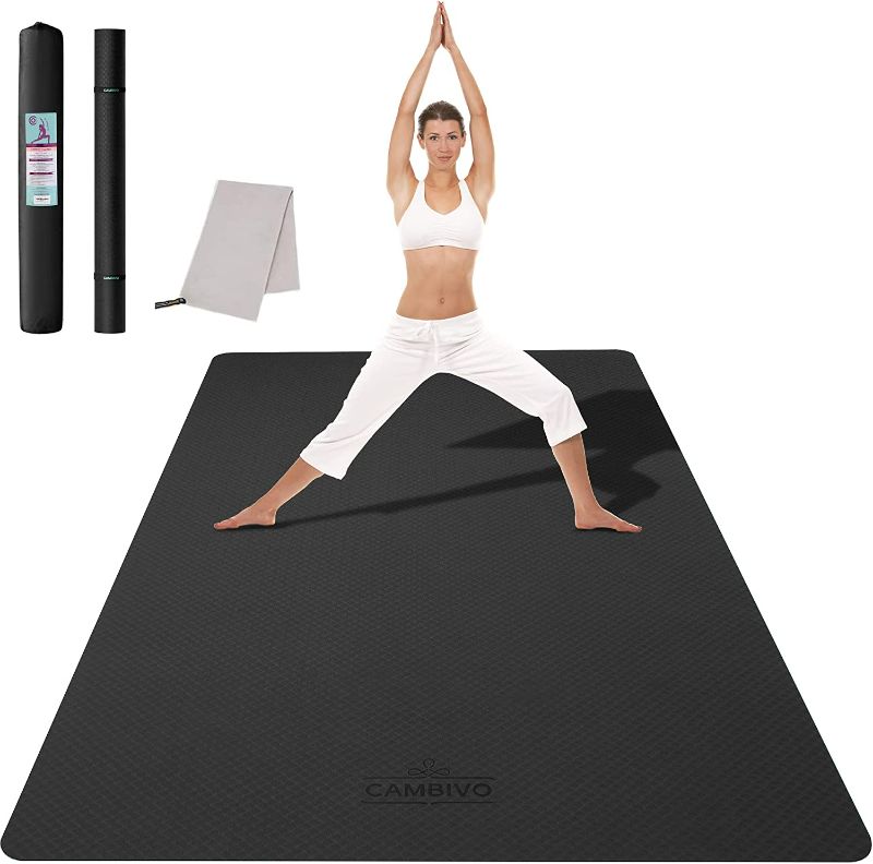 Photo 1 of CAMBIVO Large Yoga Mat (6'x 4'), Extra Wide Workout Mat for Men and Women, Yoga Mat Thick 1/3 &1/4 Exercise Mats for Home Workout, Yoga, Pilates (Black,1/4 inch) NEW 