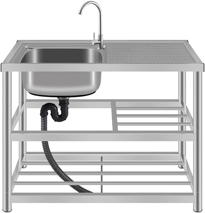 Photo 1 of Outdoor sink Stainless-Steel Single Bowl Kitchen Utility Sink with Faucet & Drainboard, portable handwashing station laundry sink,outdoor camping sink station with hose hook up 
